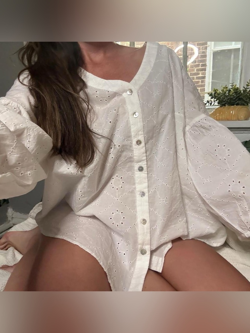 J Jill NWT White cotton eyelet shell  button up blouse xl